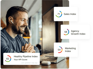 A benefits advisor looking at his computer and reading the metrics on his goose dashboard